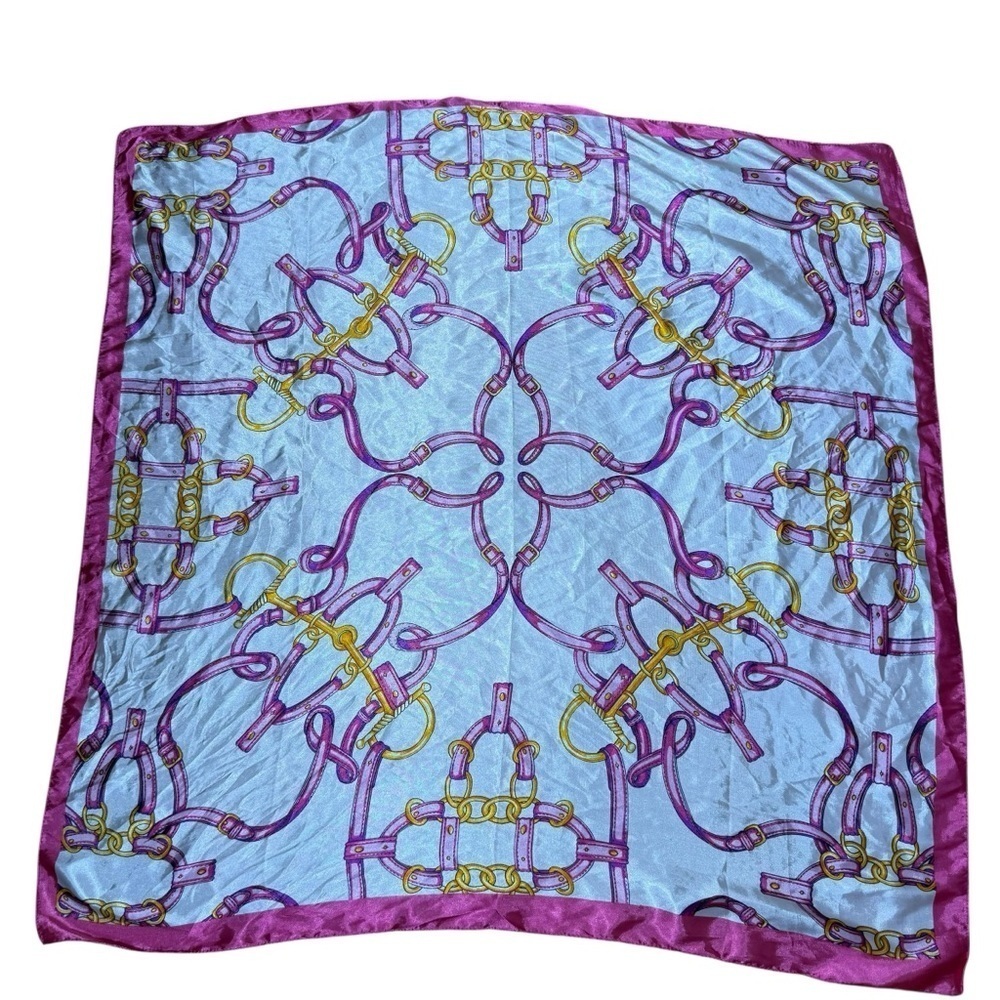 Equestrian horse bit Square Scarf Pink & Gold Chain western cowgirl